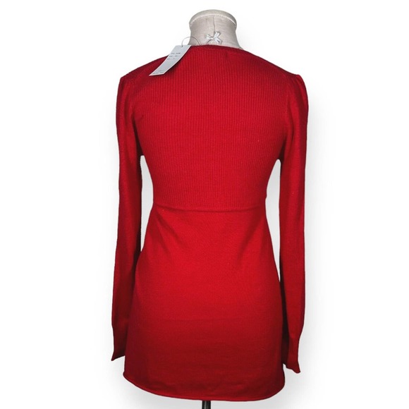 NEW $160 BCBGMAXAZRIA Wool Blend Red Dress Rhinestones Sheath Long Sleeve Medium - Picture 6 of 11